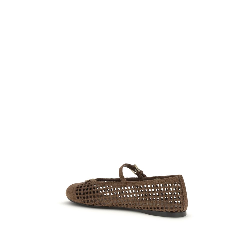 Prada Brown Cotton Ballet Flats