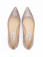 Jimmy Choo Rose Gold Glitter Fabric Alina Ballet Flat