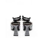 MACH & MACH Black Leather Stiletto Heel Sandals